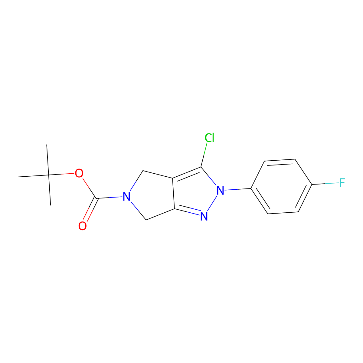 tert-Butyl 3-chloro-2-(4-fluorophenyl)-4,6-dihydropyrrolo[3,4-c]pyrazole-5(2H)-carboxylate molecular structure, CAS 2385987-43-7