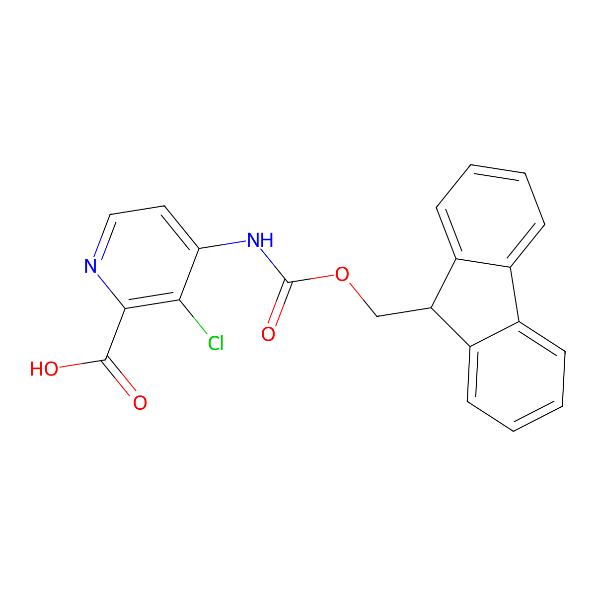 3-chloro-4-({[(9H-fluoren-9-yl)methoxy]carbonyl}amino)pyridine-2-carboxylic acid molecular structure, CAS 2385987-65-3