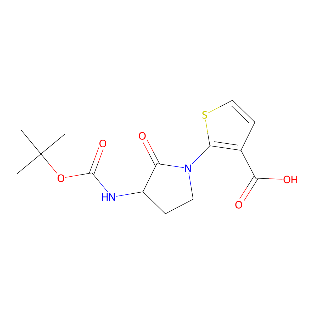 2-(3-{[(Tert-butoxy)carbonyl]amino}-2-oxopyrrolidin-1-yl)thiophene-3-carboxylic acid molecular structure, CAS 2385987-77-7