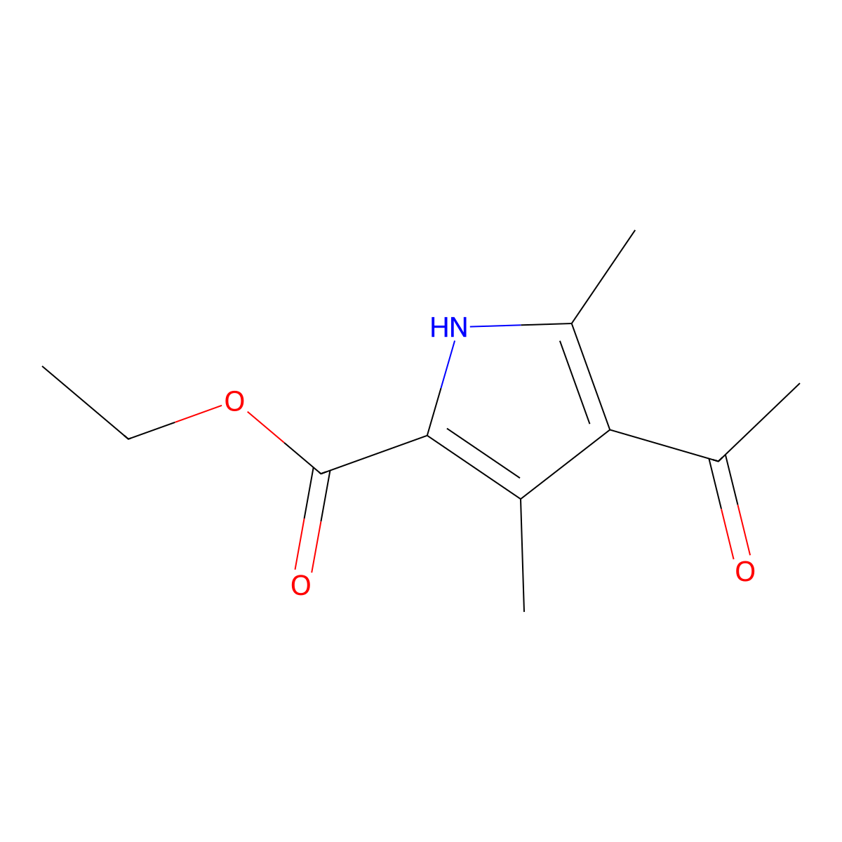 Ethyl-4-acetyl-3,5-dimethylpyrrole-2-carboxylate molecular structure, CAS 2386-26-7