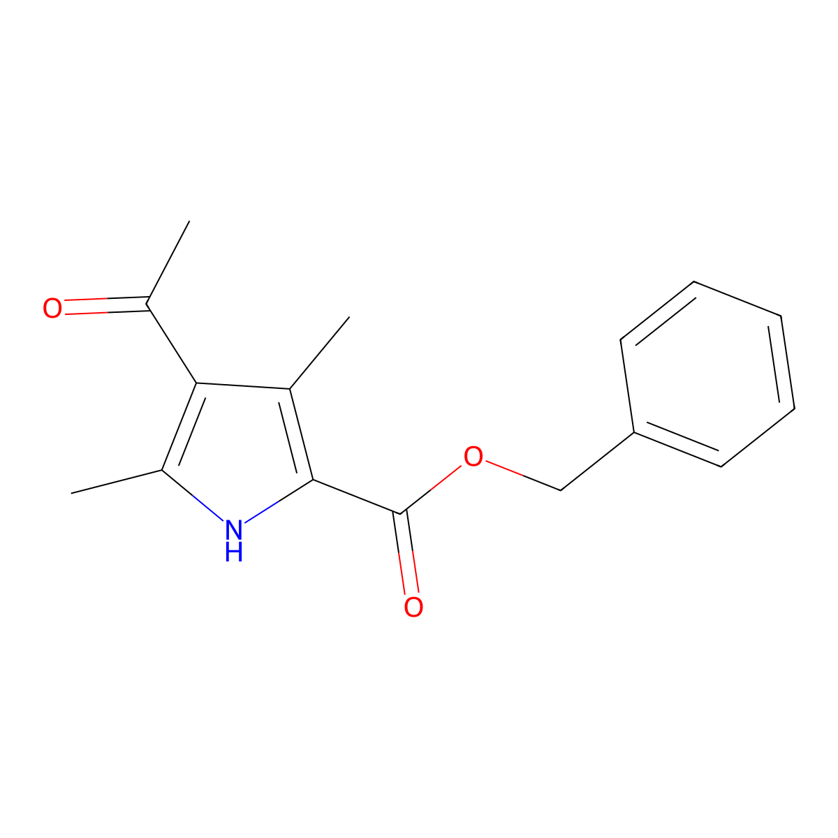 Benzyl 4-acetyl-3,5-dimethyl-2-pyrrolecarboxylate molecular structure, CAS 2386-27-8