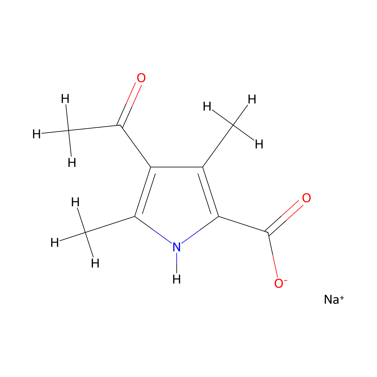 Sodium 4-acetyl-3,5-dimethyl-1H-pyrrole-2-carboxylate molecular structure, CAS 2386-29-0