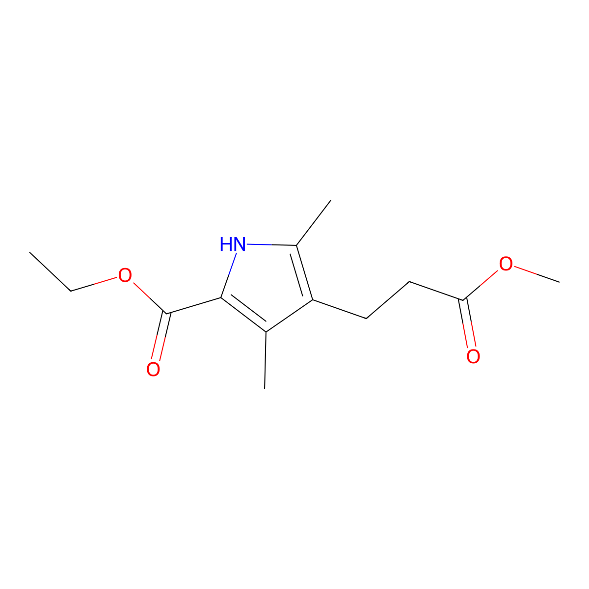 Ethyl 4-(3-methoxy-3-oxopropyl)-3,5-dimethyl-1H-pyrrole-2-carboxylate molecular structure, CAS 2386-37-0