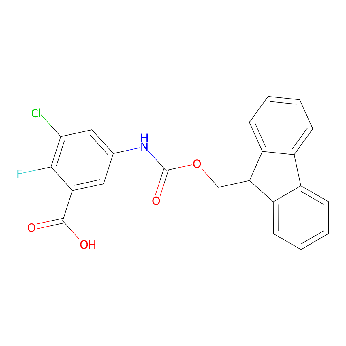 3-chloro-5-({[(9H-fluoren-9-yl)methoxy]carbonyl}amino)-2-fluorobenzoic acid molecular structure, CAS 2386004-30-2