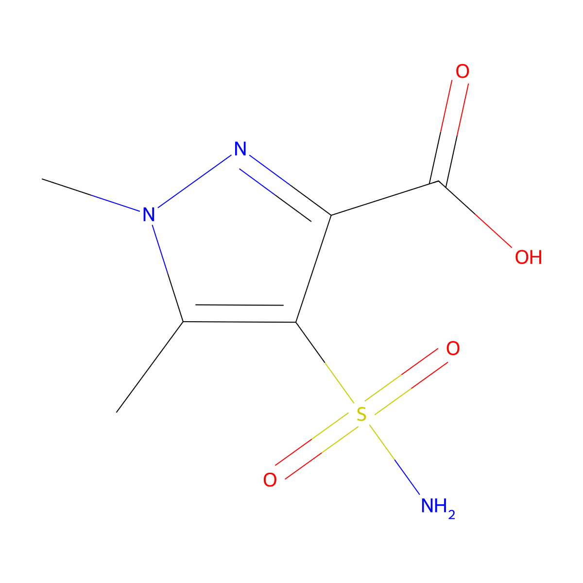 1,5-dimethyl-4-sulfamoyl-1H-pyrazole-3-carboxylic acid molecular structure, CAS 2386031-96-3