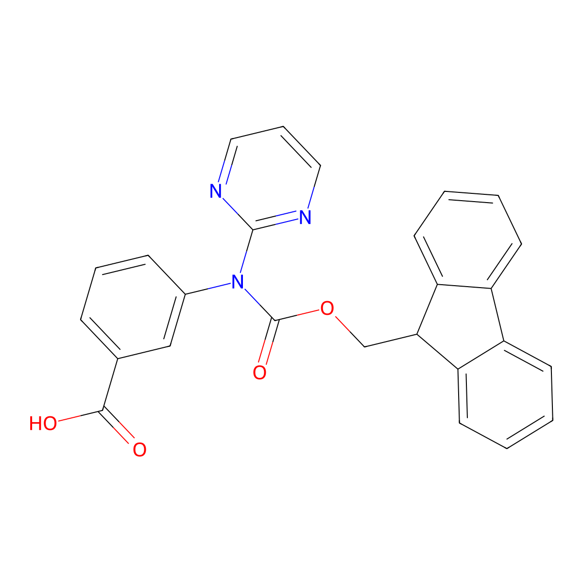 3-({[(9H-fluoren-9-yl)methoxy]carbonyl}(pyrimidin-2-yl)amino)benzoic acid molecular structure, CAS 2386052-82-8