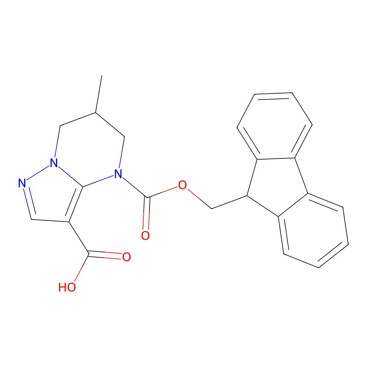 4-{[(9H-fluoren-9-yl)methoxy]carbonyl}-6-methyl-4H,5H,6H,7H-pyrazolo[1,5-a]pyrimidine-3-carboxylic acid molecular structure, CAS 2386073-64-7