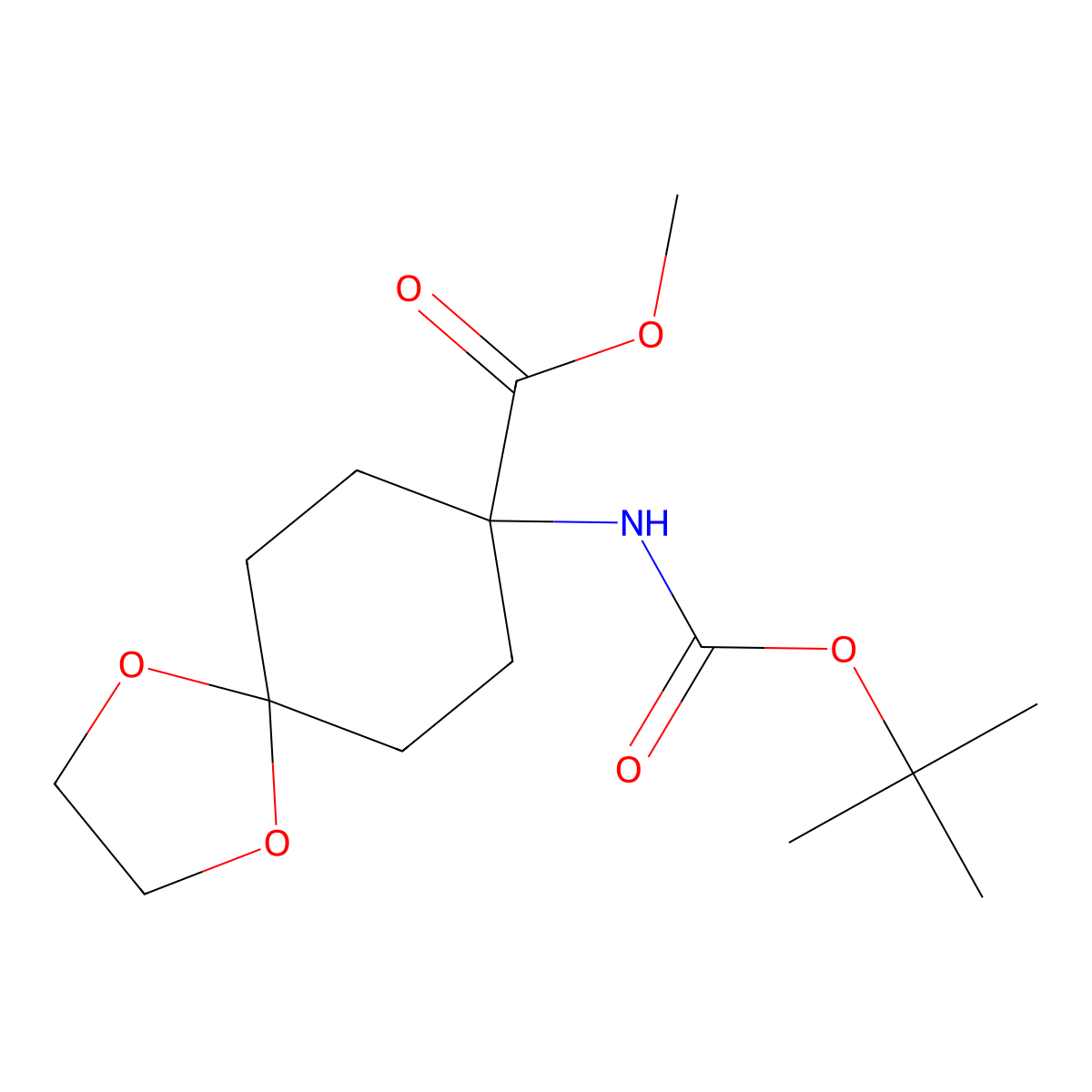 Methyl 8-{[(tert-butoxy)carbonyl]amino-1,4-dioxaspiro[4.5]decane-8-carboxylate molecular structure, CAS 2386078-36-8