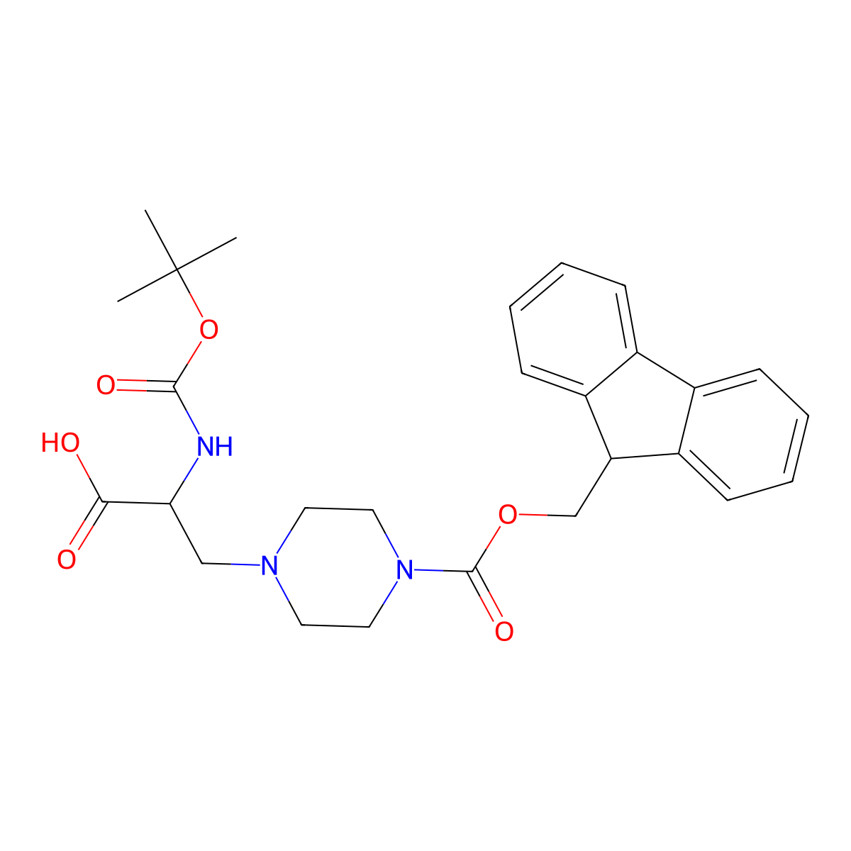 (R)-3-(4-(((9H-Fluoren-9-yl)methoxy)carbonyl)piperazin-1-yl)-2-((tert-butoxycarbonyl)amino)propanoic acid molecular structure, CAS 2386082-91-1