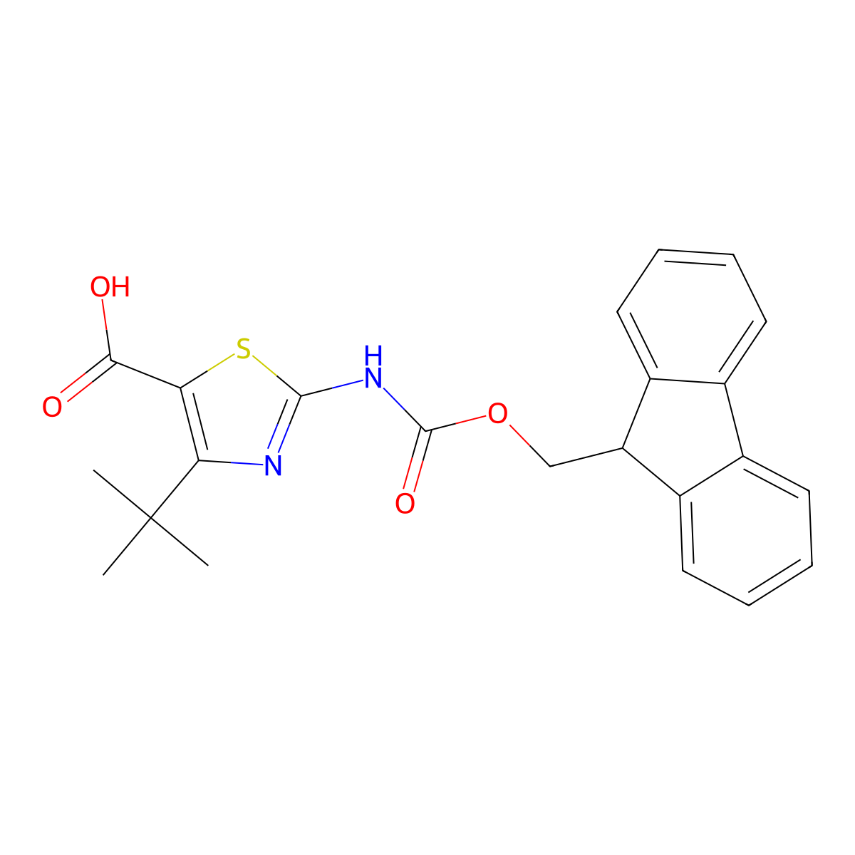 4-tert-butyl-2-({[(9H-fluoren-9-yl)methoxy]carbonyl}amino)-1,3-thiazole-5-carboxylic acid molecular structure, CAS 2386082-99-9