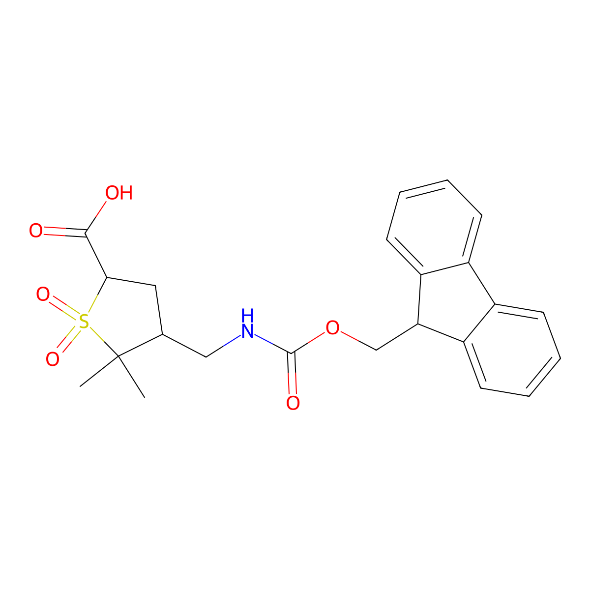 4-[({[(9H-fluoren-9-yl)methoxy]carbonyl}amino)methyl]-5,5-dimethyl-1,1-dioxo-1lambda6-thiolane-2-carboxylic acid molecular structure, CAS 2386105-50-4