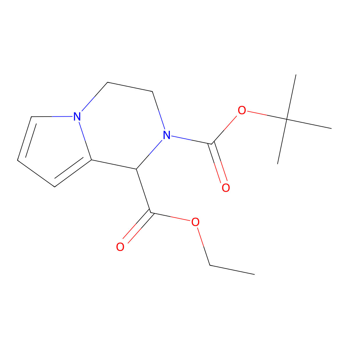 2-tert-butyl1-ethyl3,4-dihydropyrrolo[1,2-a]pyrazine-1,2(1H)-dicarboxylate molecular structure, CAS 2386108-69-4