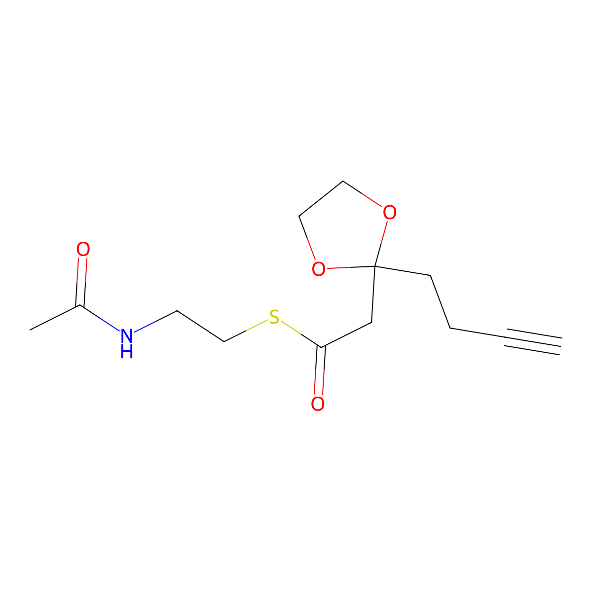N-[2-({2-[2-(but-3-yn-1-yl)-1,3-dioxolan-2-yl]acetyl}sulfanyl)ethyl]acetamide molecular structure, CAS 2386128-12-5