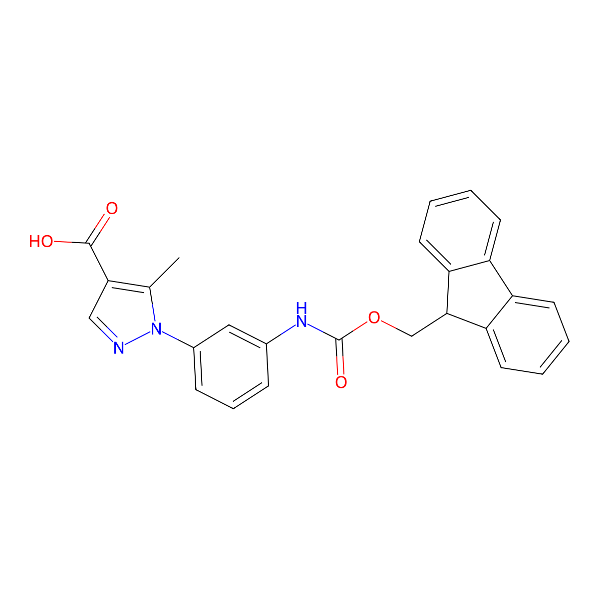 1-[3-({[(9H-fluoren-9-yl)methoxy]carbonyl}amino)phenyl]-5-methyl-1H-pyrazole-4-carboxylic acid molecular structure, CAS 2386155-15-1