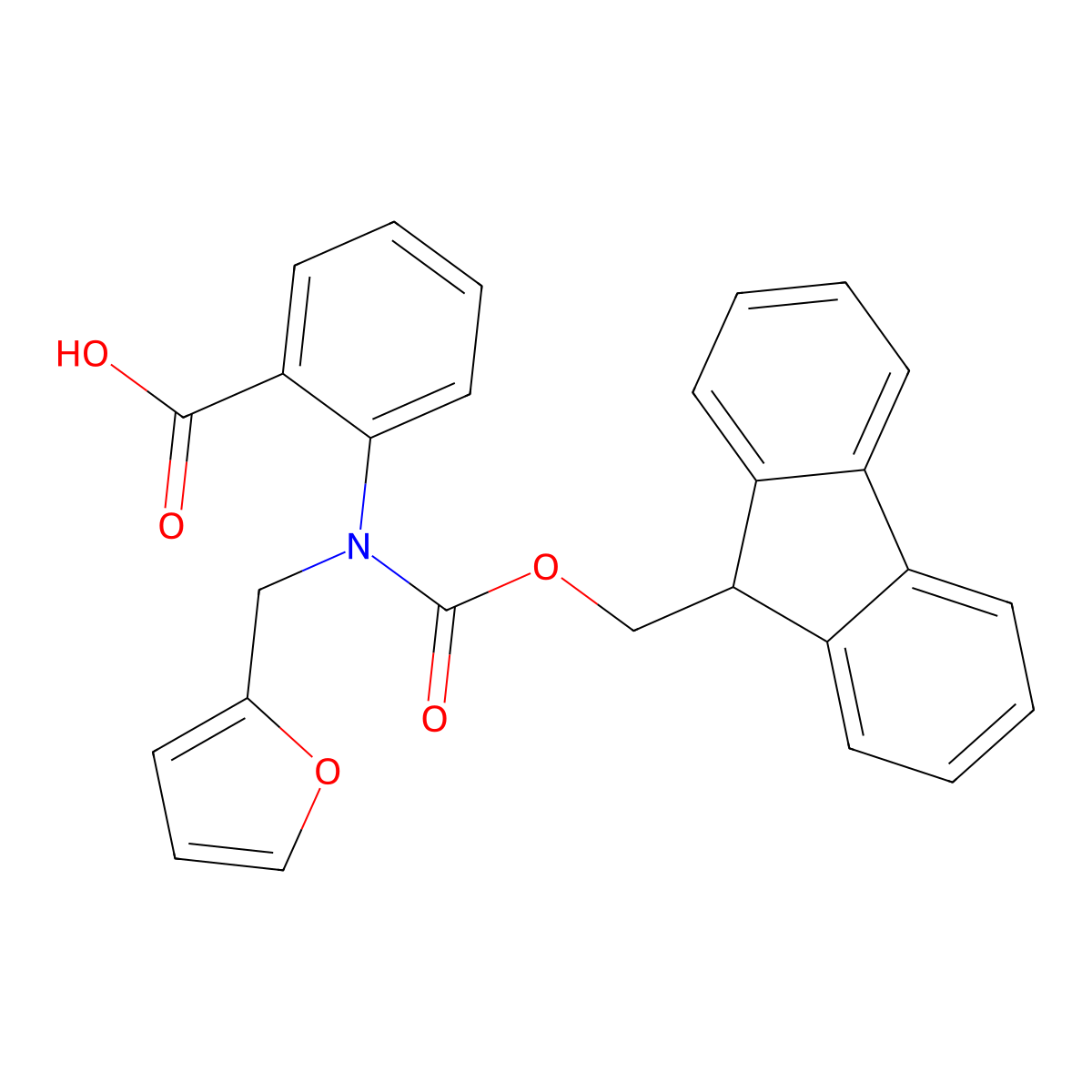 2-({[(9H-fluoren-9-yl)methoxy]carbonyl}[(furan-2-yl)methyl]amino)benzoic acid molecular structure, CAS 2386176-93-6