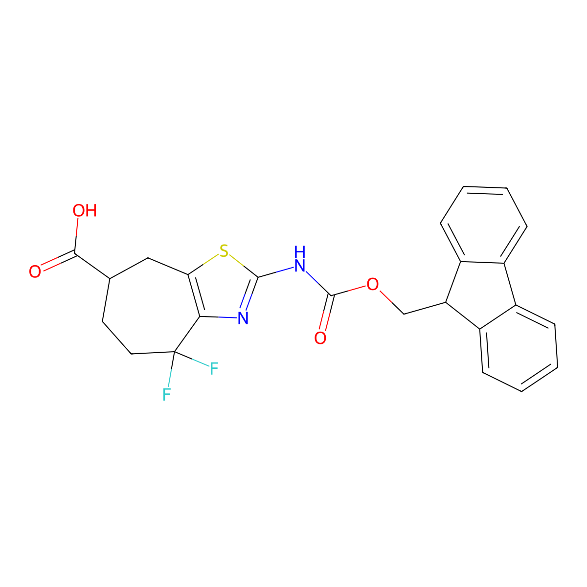 2-({[(9H-fluoren-9-yl)methoxy]carbonyl}amino)-4,4-difluoro-4H,5H,6H,7H,8H-cyclohepta[d][1,3]thiazole-7-carboxylic acid molecular structure, CAS 2386184-58-1
