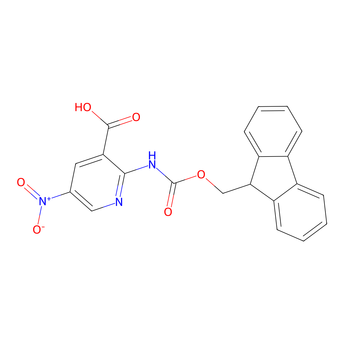2-({[(9H-fluoren-9-yl)methoxy]carbonyl}amino)-5-nitropyridine-3-carboxylic acid molecular structure, CAS 2386187-84-2