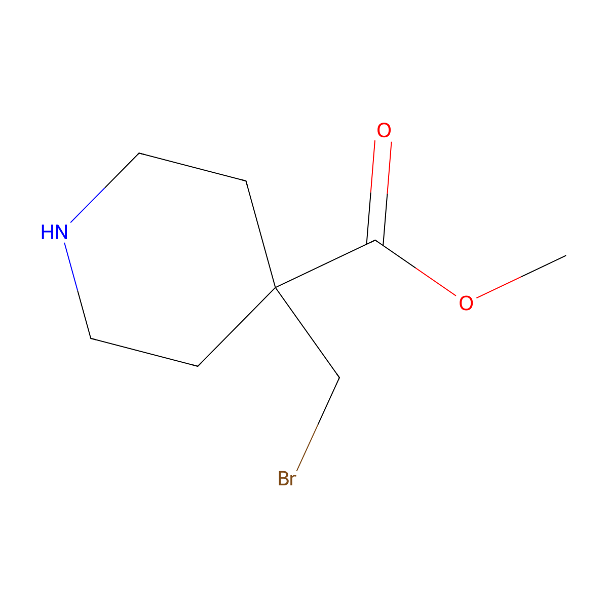 Methyl 4-(bromomethyl)piperidine-4-carboxylate molecular structure, CAS 2386204-52-8