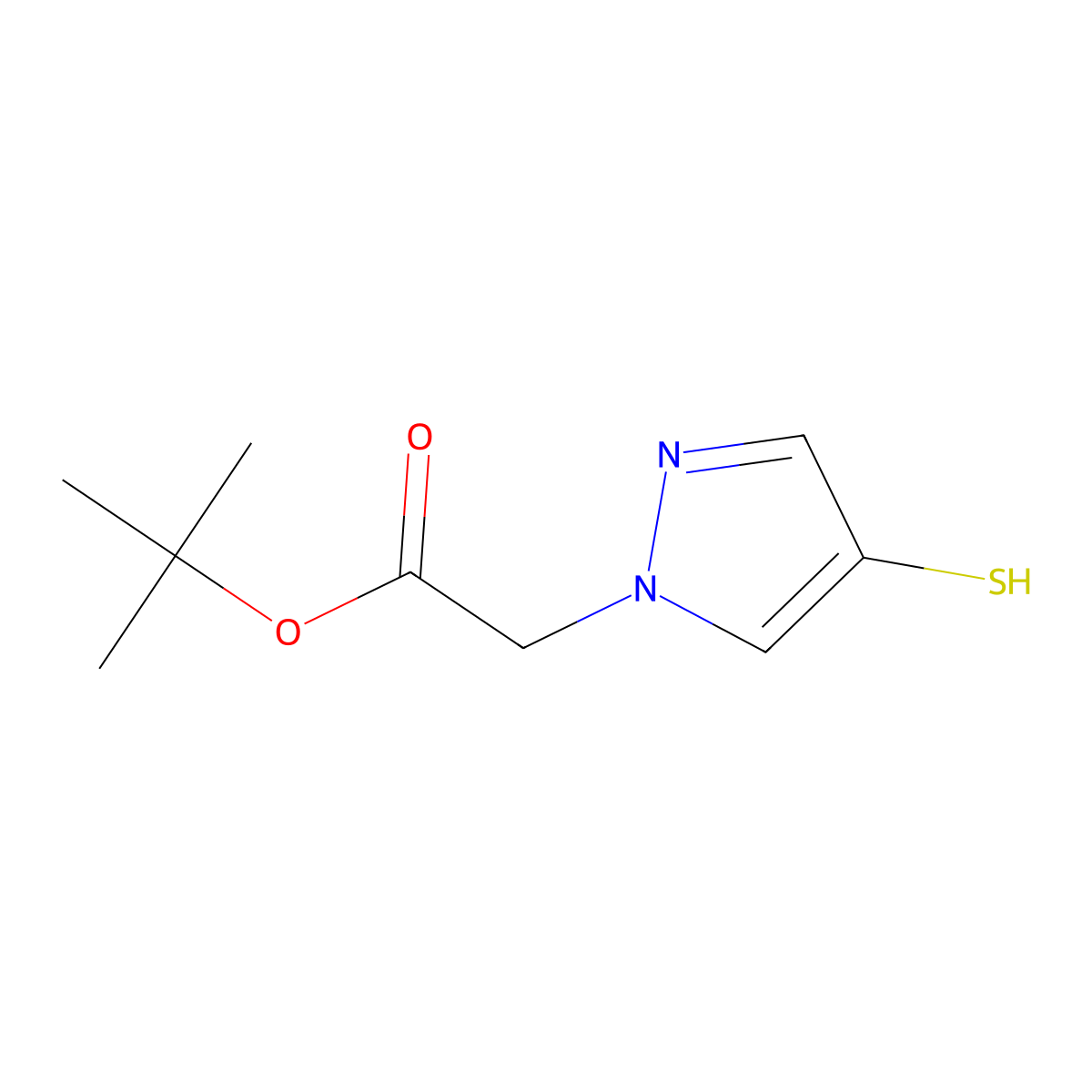tert-butyl 2-(4-sulfanyl-1H-pyrazol-1-yl)acetate molecular structure, CAS 2386211-65-8