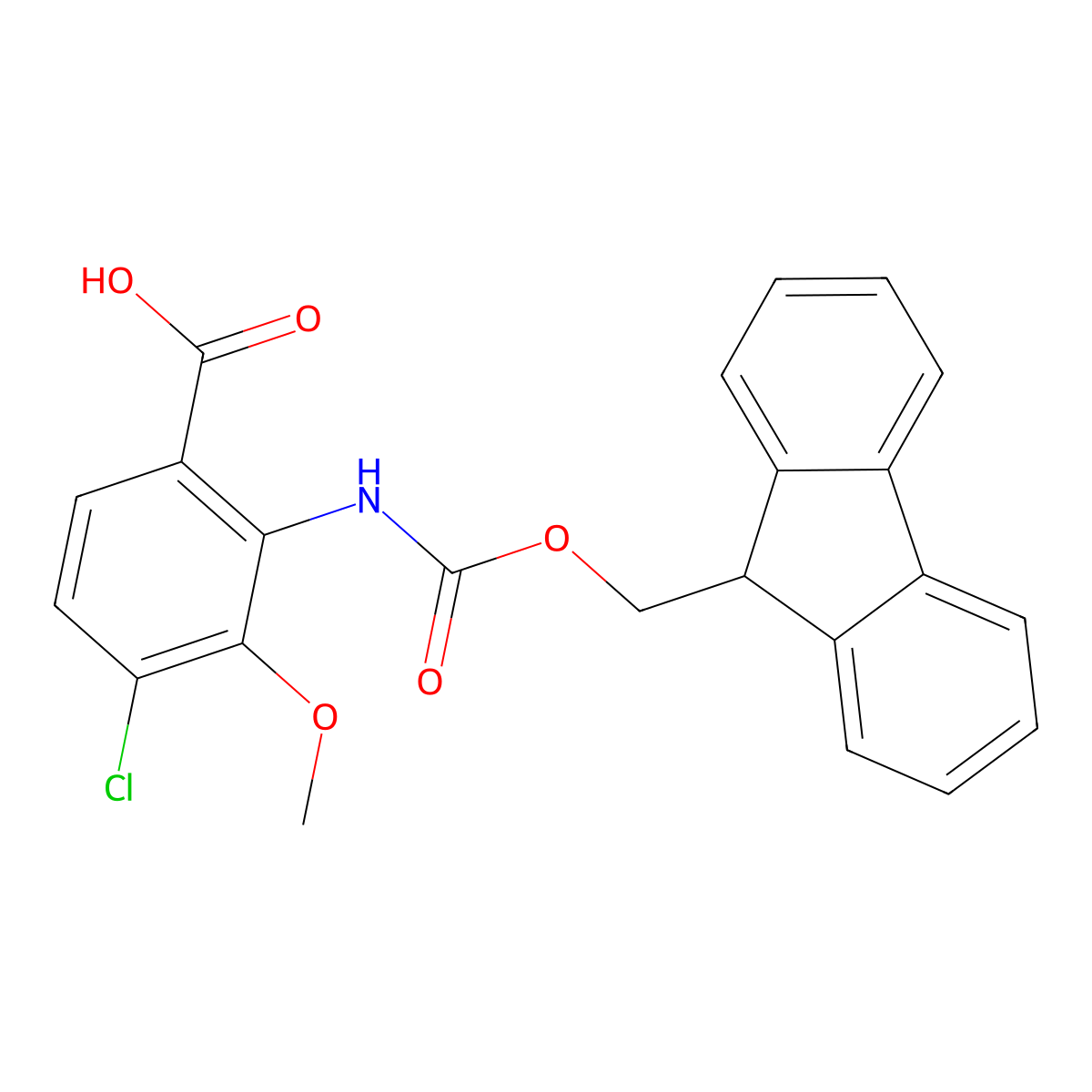 4-chloro-2-({[(9H-fluoren-9-yl)methoxy]carbonyl}amino)-3-methoxybenzoic acid molecular structure, CAS 2386216-76-6