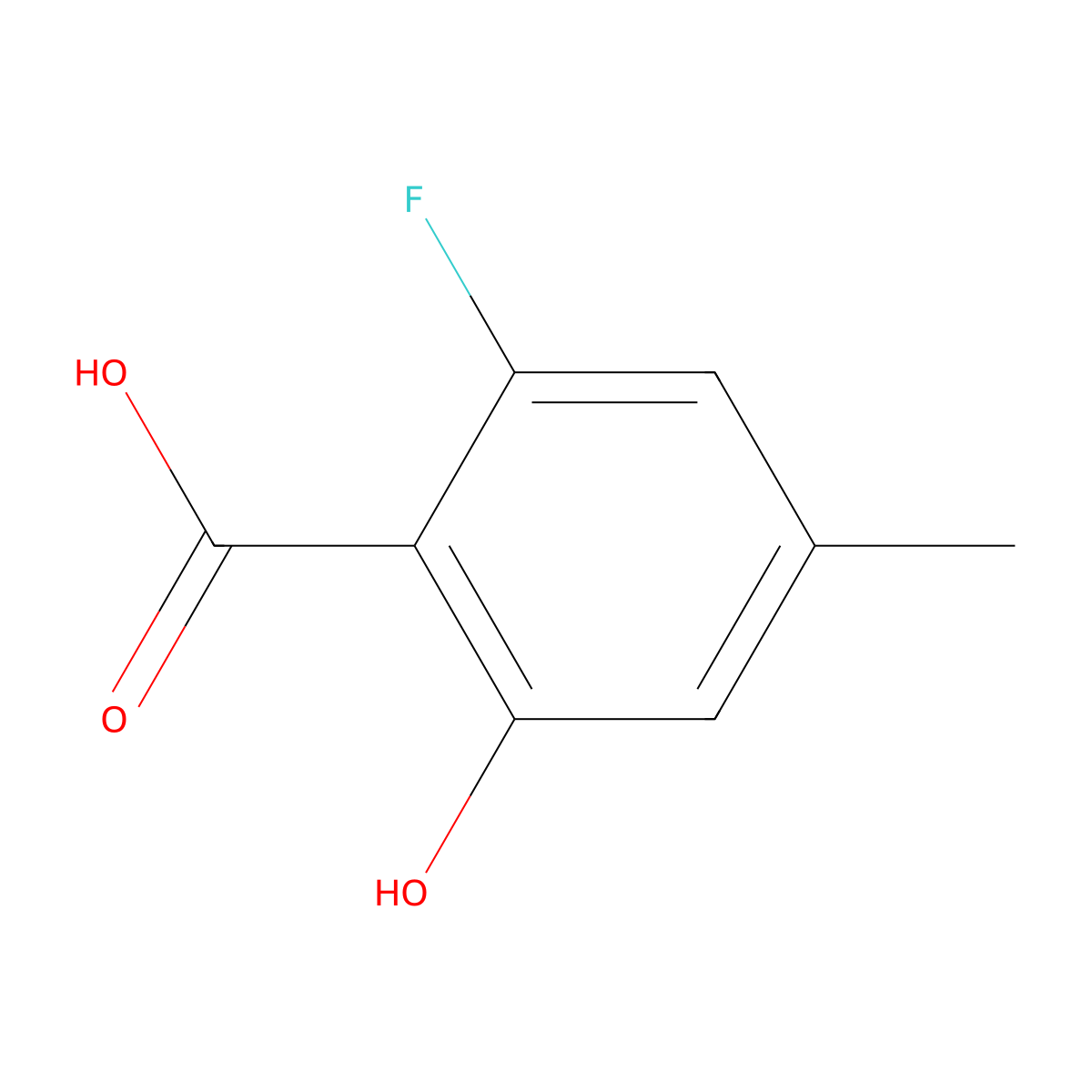 2-Fluoro-6-hydroxy-4-methylbenzoic acid molecular structure, CAS 2386220-15-9