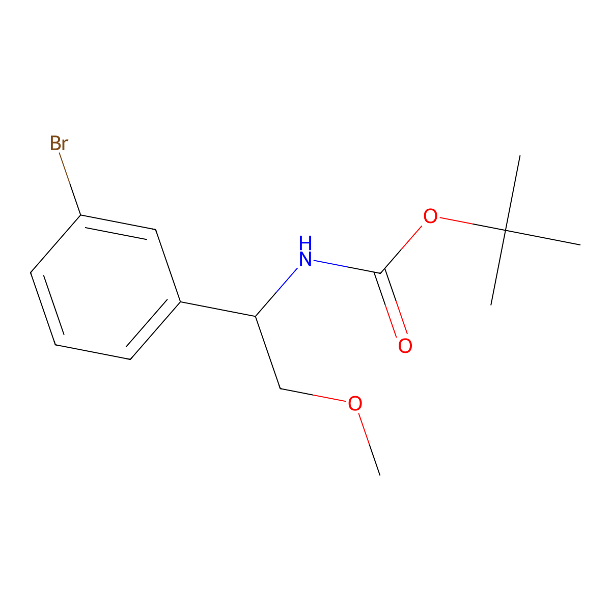tert-butyl N-[1-(3-bromophenyl)-2-methoxyethyl]carbamate molecular structure, CAS 2386273-62-5