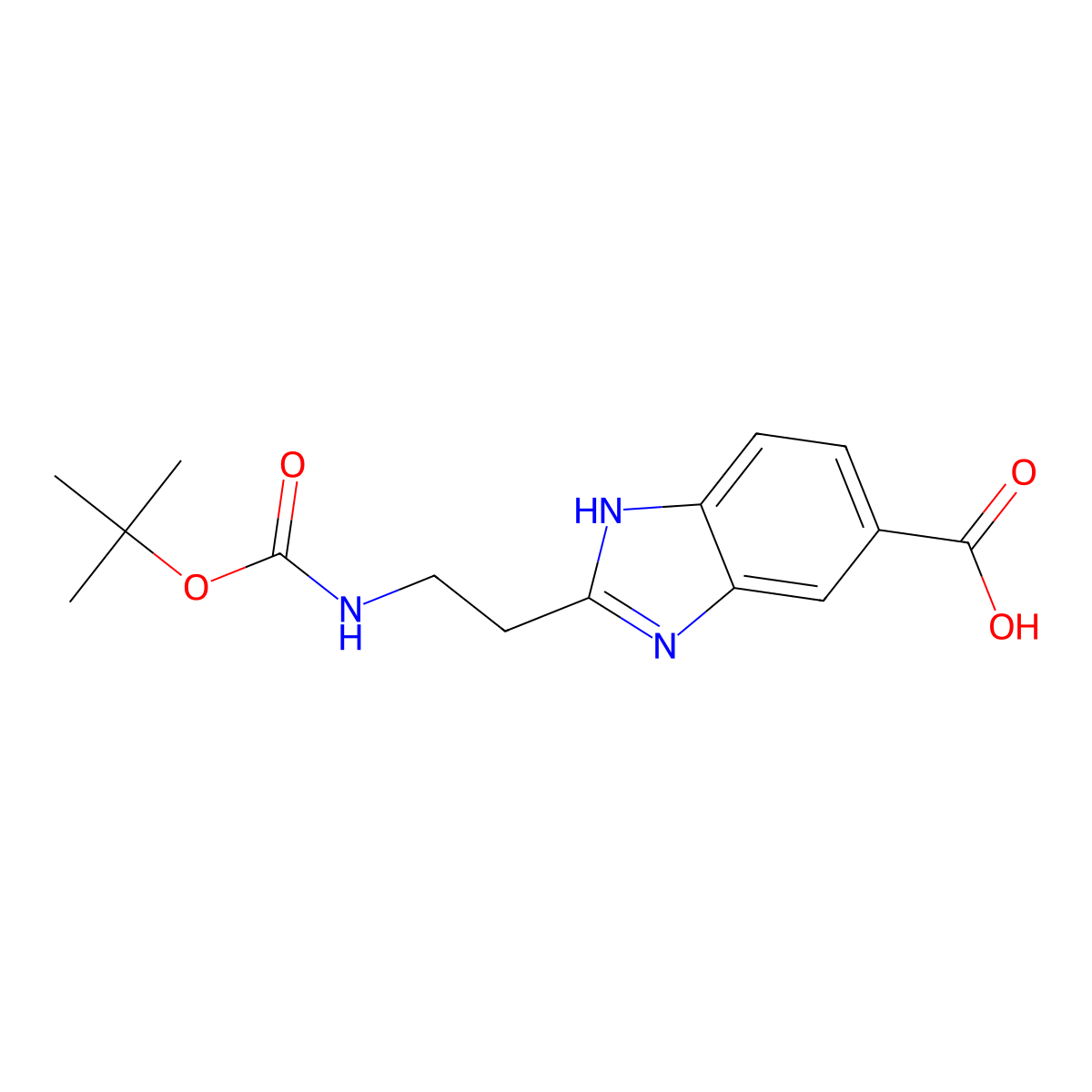 2-(2-{[(tert-butoxy)carbonyl]amino}ethyl)-1H-1,3-benzodiazole-5-carboxylic acid molecular structure, CAS 2386277-58-1