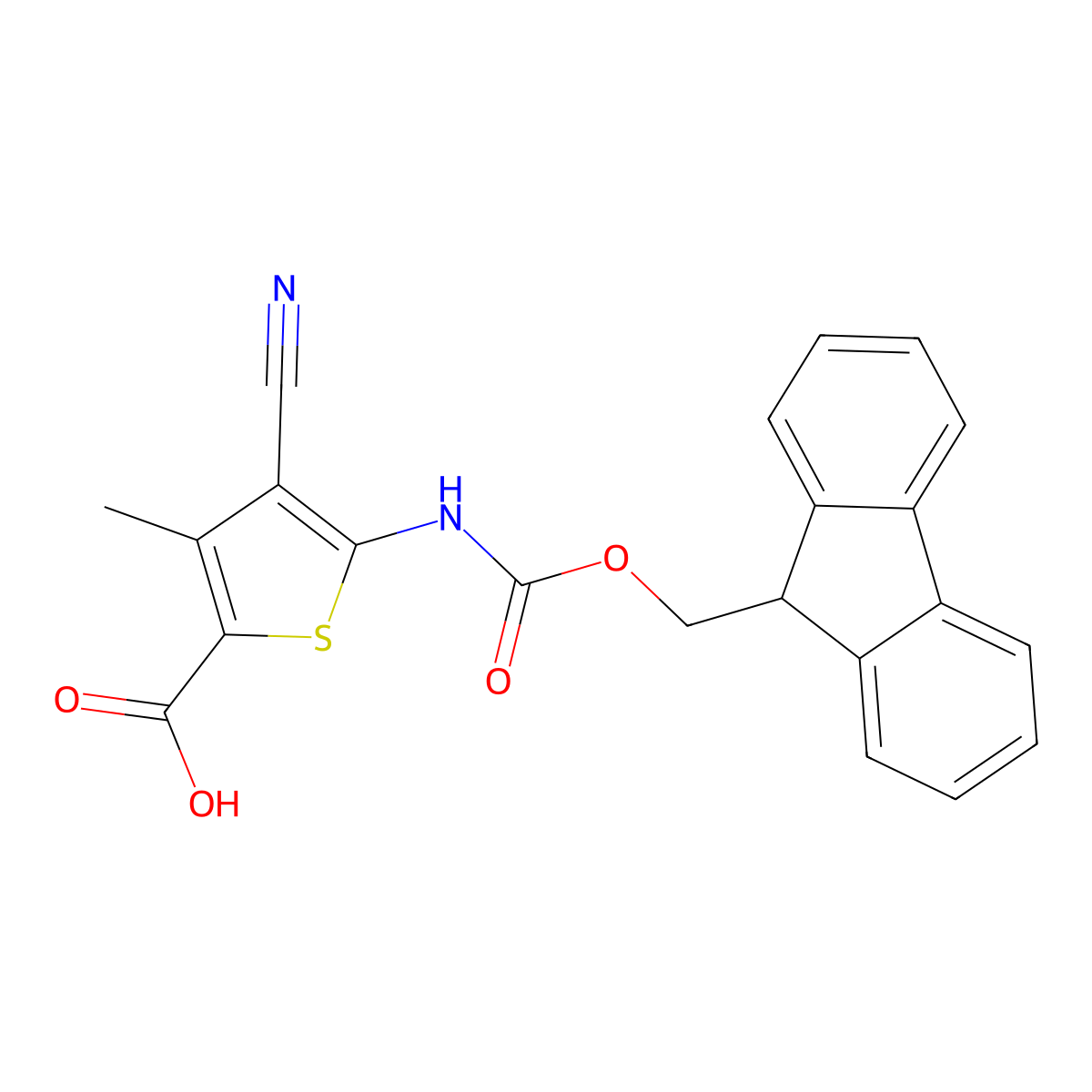 4-cyano-5-({[(9H-fluoren-9-yl)methoxy]carbonyl}amino)-3-methylthiophene-2-carboxylic acid molecular structure, CAS 2386298-92-4