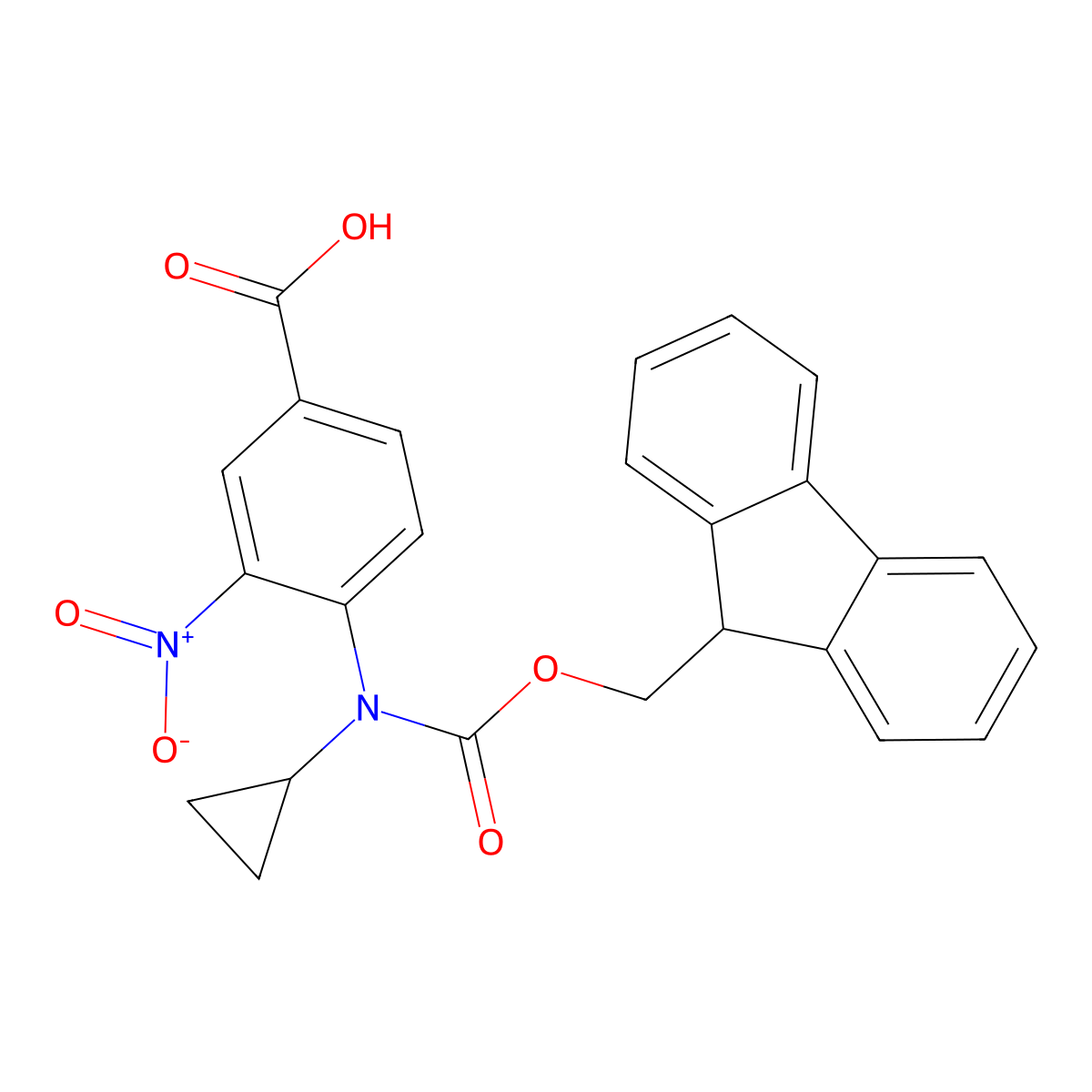 4-[cyclopropyl({[(9H-fluoren-9-yl)methoxy]carbonyl})amino]-3-nitrobenzoic acid molecular structure, CAS 2386302-80-1