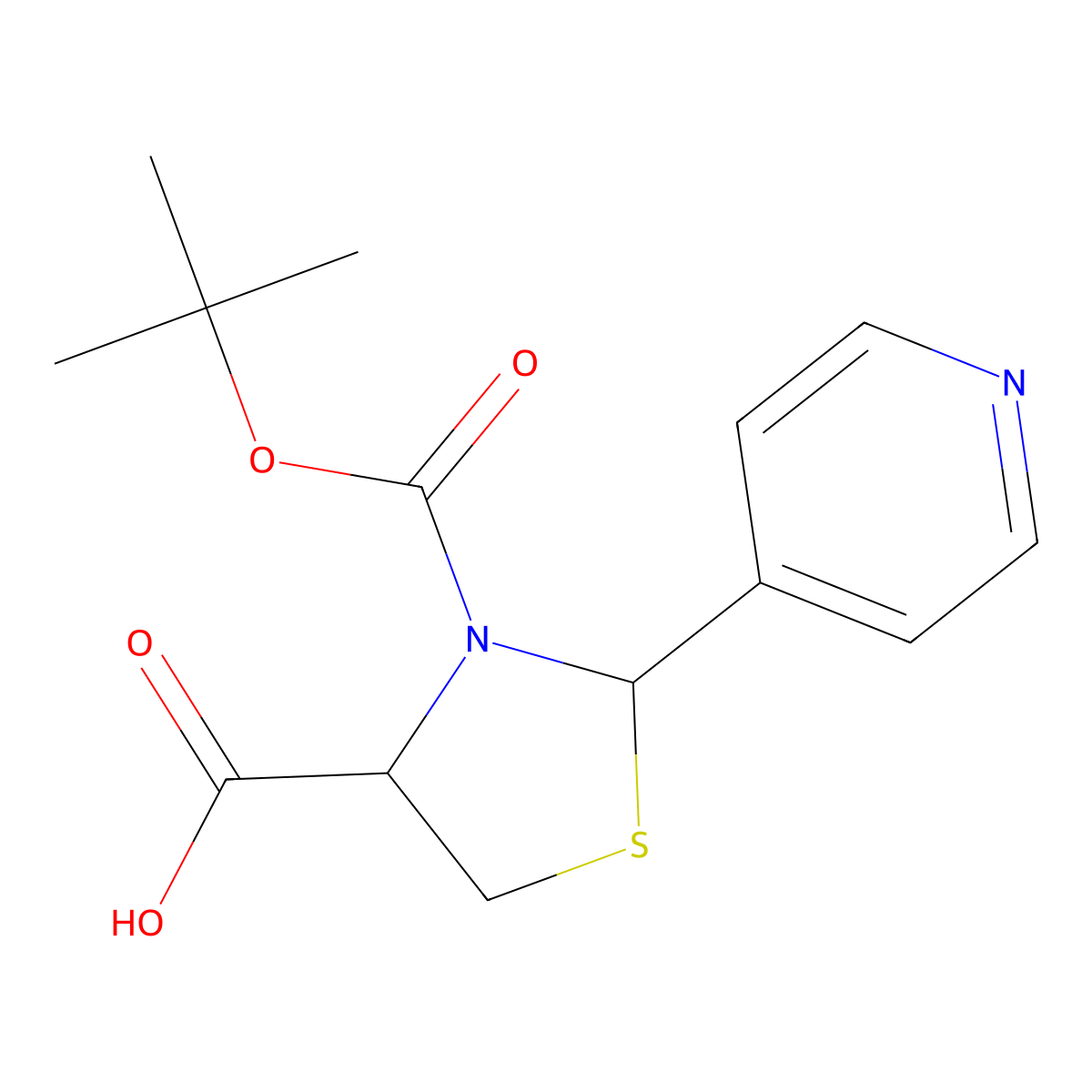3-[(Tert-butoxy)carbonyl]-2-(pyridin-4-yl)-1,3-thiazolidine-4-carboxylic acid molecular structure, CAS 2386325-30-8