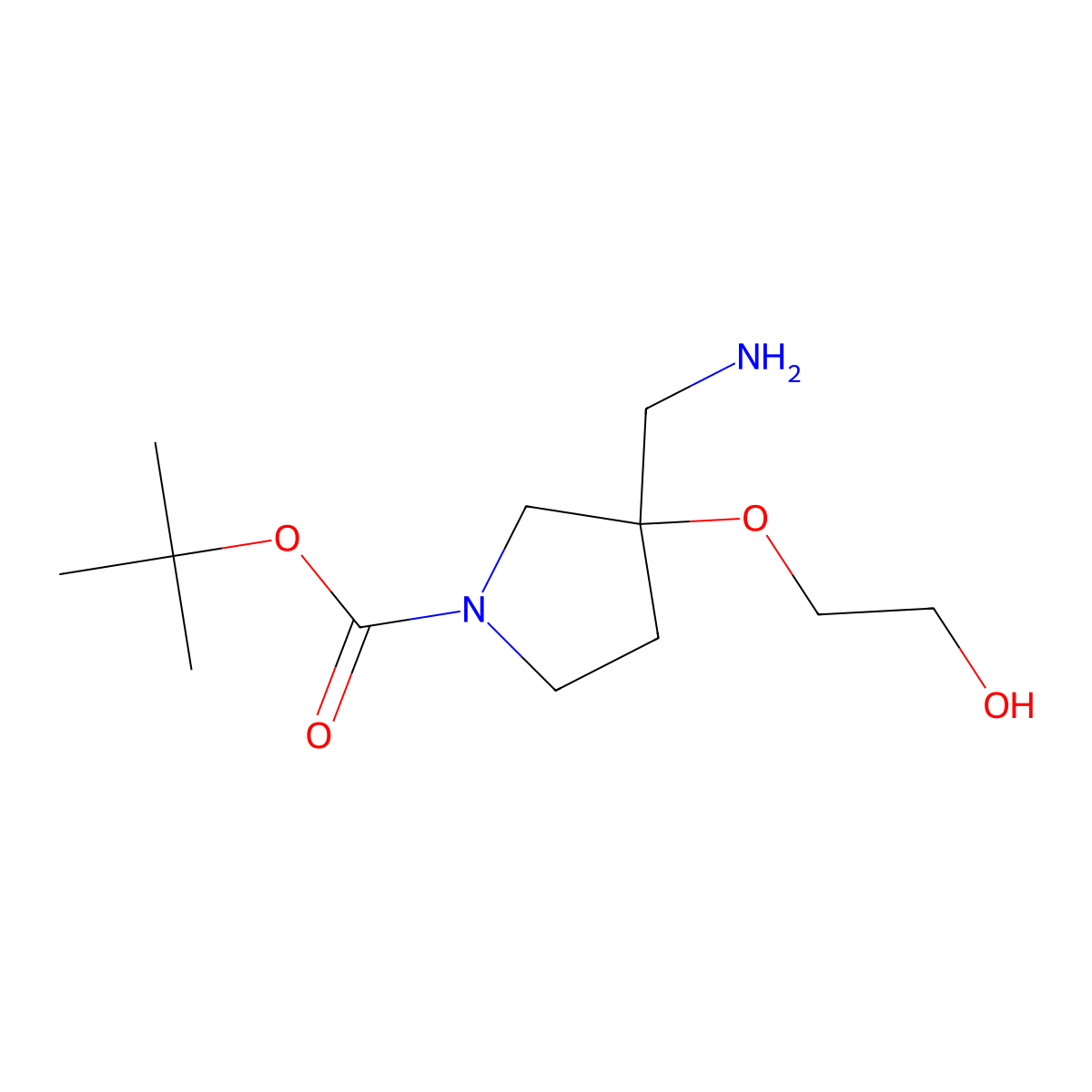 Tert-butyl 3-(aminomethyl)-3-(2-hydroxyethoxy)pyrrolidine-1-carboxylate molecular structure, CAS 2386340-43-6