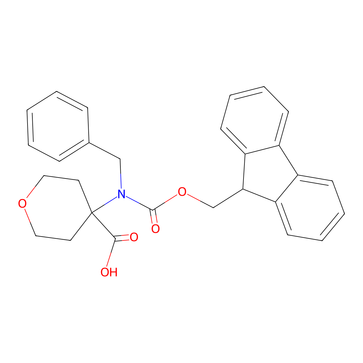 4-[benzyl({[(9H-fluoren-9-yl)methoxy]carbonyl})amino]oxane-4-carboxylic acid molecular structure, CAS 2386350-53-2