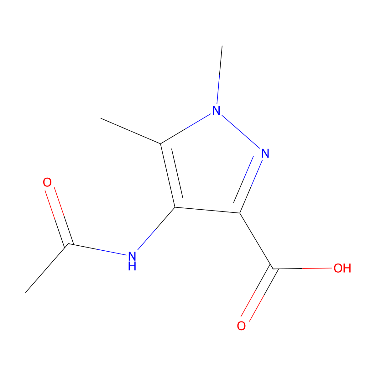 4-acetamido-1,5-dimethyl-1H-pyrazole-3-carboxylic acid molecular structure, CAS 2386353-91-7