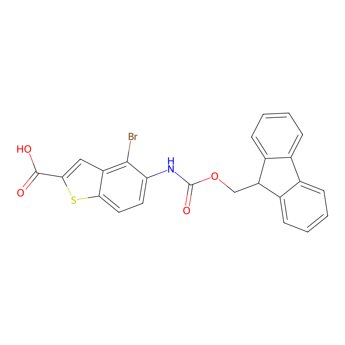 4-bromo-5-({[(9H-fluoren-9-yl)methoxy]carbonyl}amino)-1-benzothiophene-2-carboxylic acid molecular structure, CAS 2386360-08-1