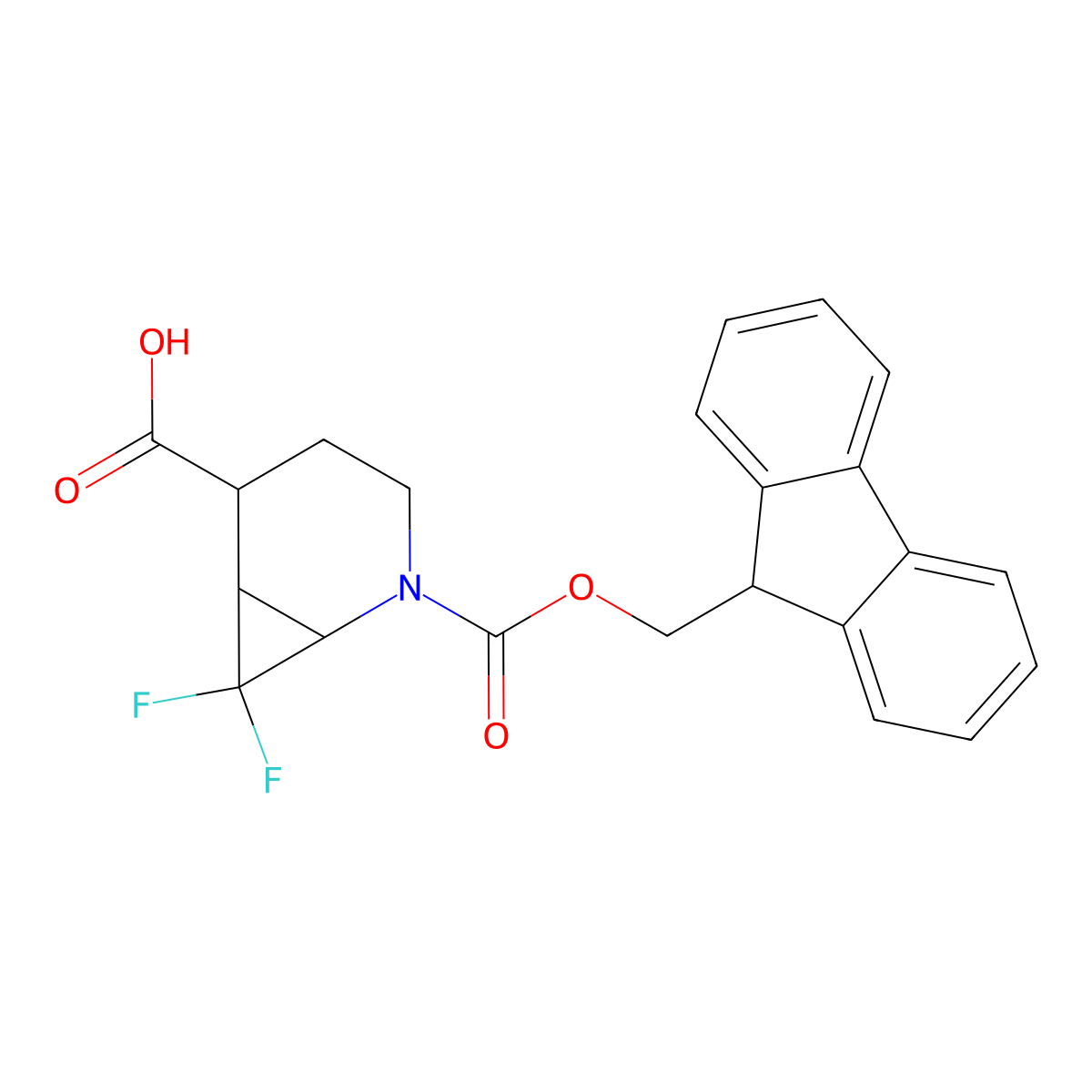 2-{[(9H-fluoren-9-yl)methoxy]carbonyl}-7,7-difluoro-2-azabicyclo[4.1.0]heptane-5-carboxylic acid molecular structure, CAS 2386367-23-1