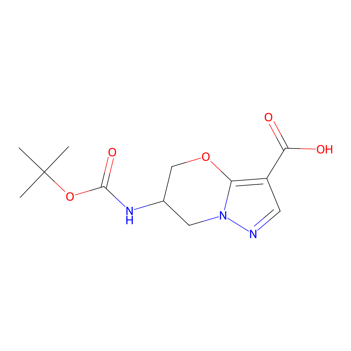 6-{[(tert-butoxy)carbonyl]amino}-5H,6H,7H-pyrazolo[3,2-b][1,3]oxazine-3-carboxylicacid molecular structure, CAS 2386393-51-5