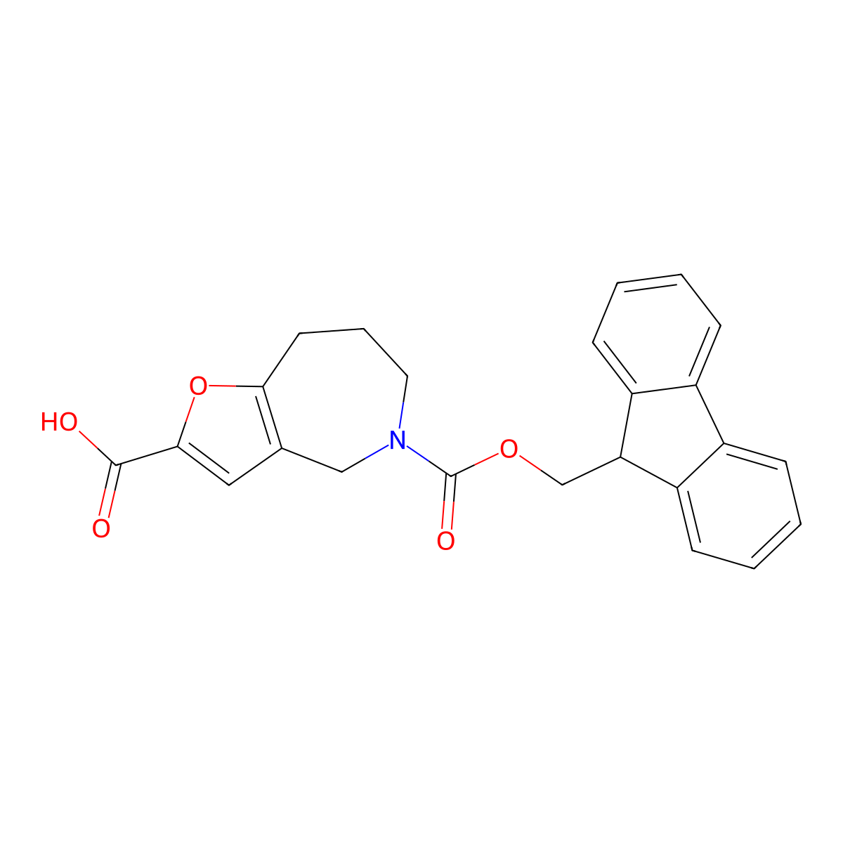 5-{[(9H-fluoren-9-yl)methoxy]carbonyl}-4H,5H,6H,7H,8H-furo[3,2-c]azepine-2-carboxylic acid molecular structure, CAS 2386395-76-0