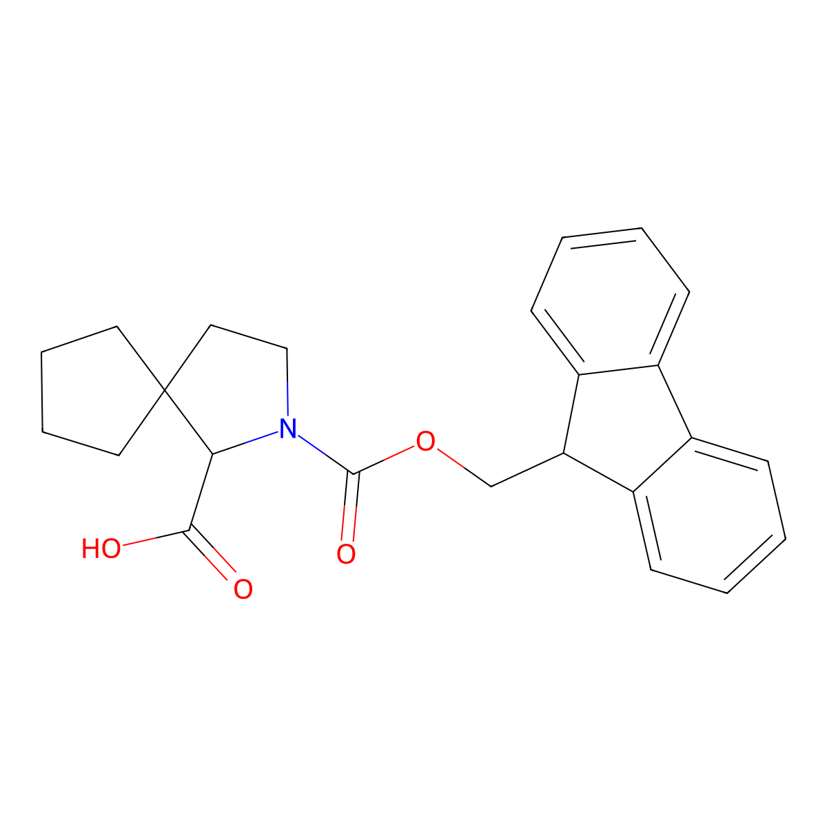 2-{[(9H-fluoren-9-yl)methoxy]carbonyl}-2-azaspiro[4.4]nonane-1-carboxylic acid molecular structure, CAS 2386412-95-7