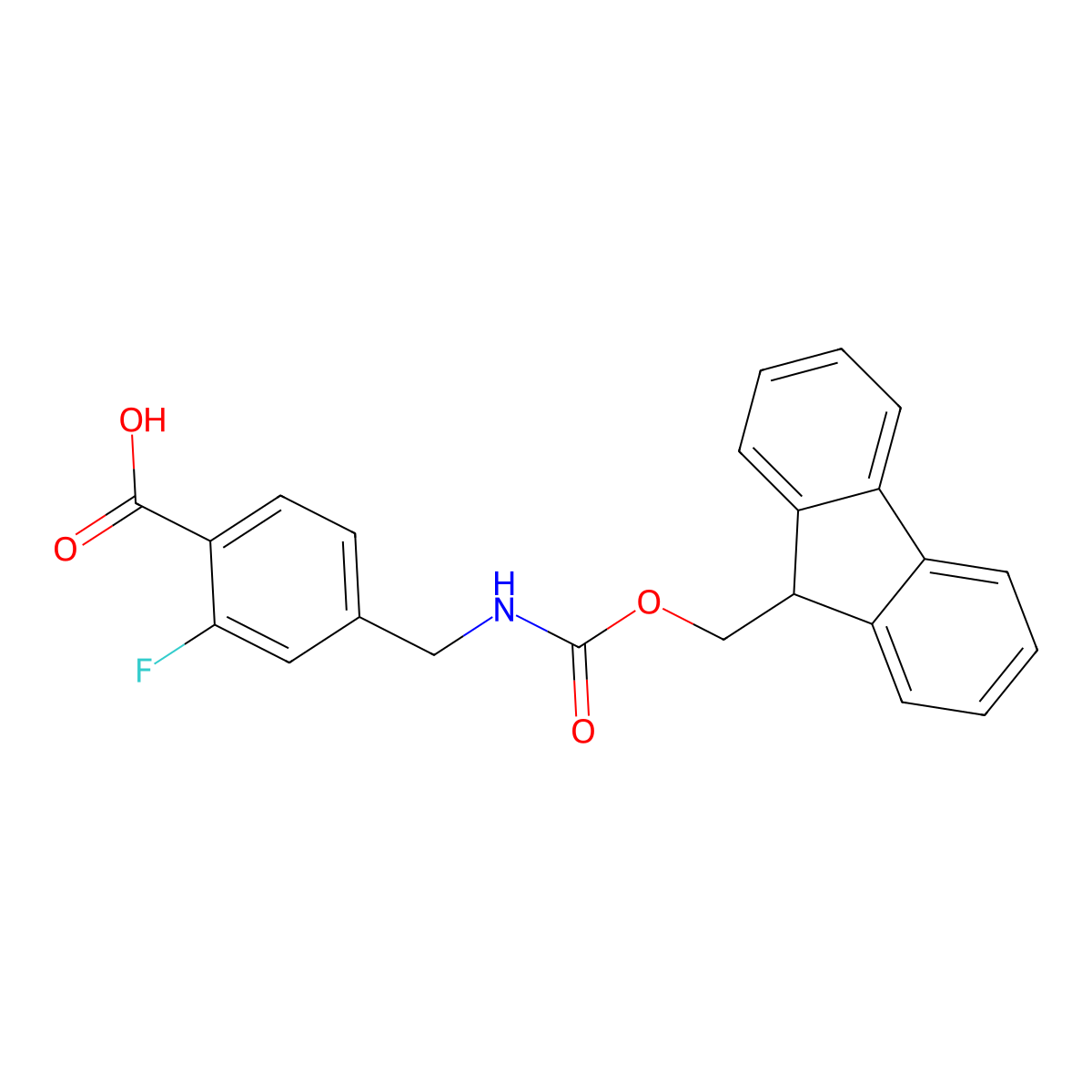 4-(((((9H-fluoren-9-yl)methoxy)carbonyl)amino)methyl)-2-fluorobenzoic acid molecular structure, CAS 2386423-80-7