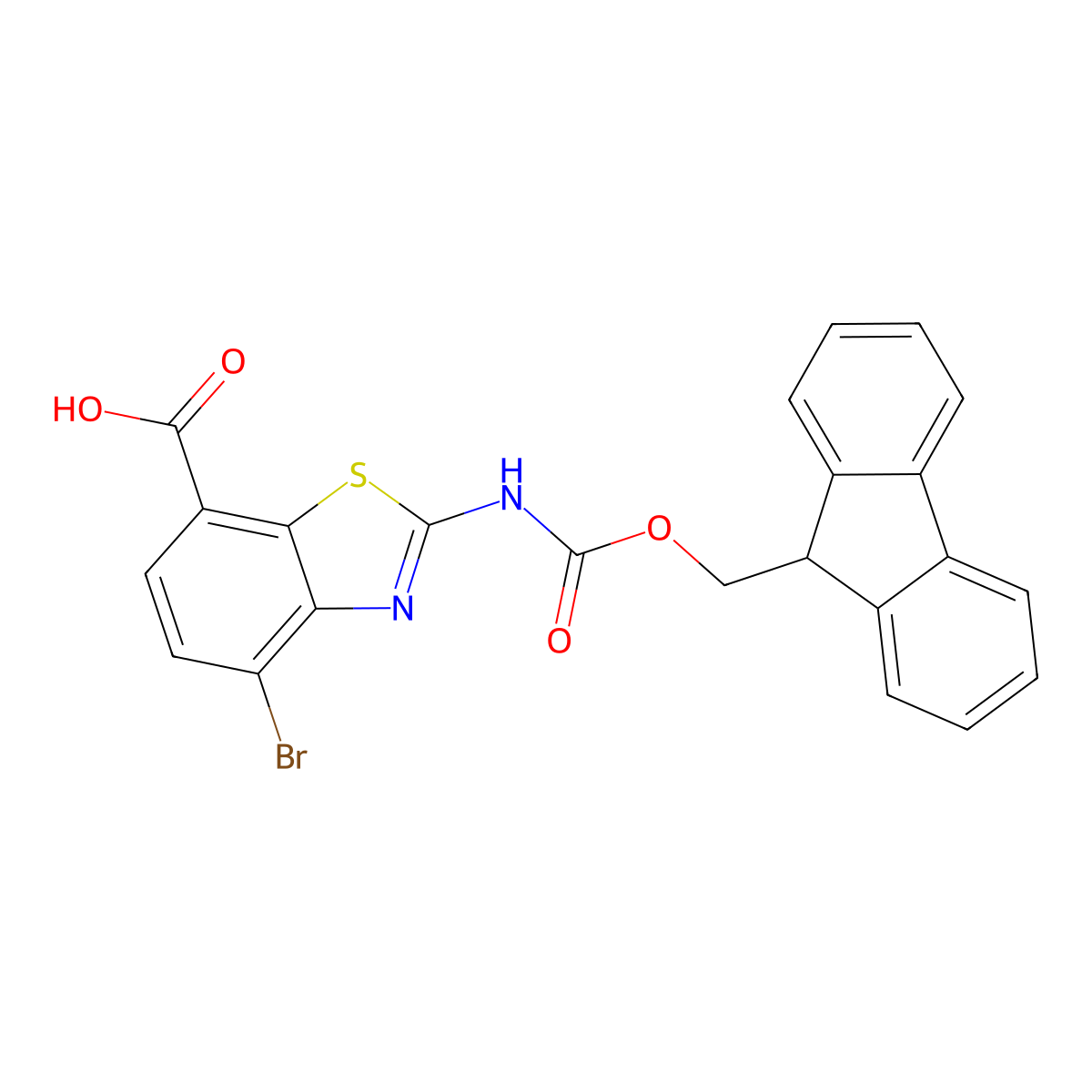 4-bromo-2-({[(9H-fluoren-9-yl)methoxy]carbonyl}amino)-1,3-benzothiazole-7-carboxylic acid molecular structure, CAS 2386432-52-4