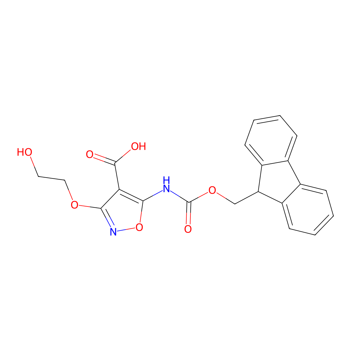 5-({[(9H-fluoren-9-yl)methoxy]carbonyl}amino)-3-(2-hydroxyethoxy)-1,2-oxazole-4-carboxylic acid molecular structure, CAS 2386433-31-2