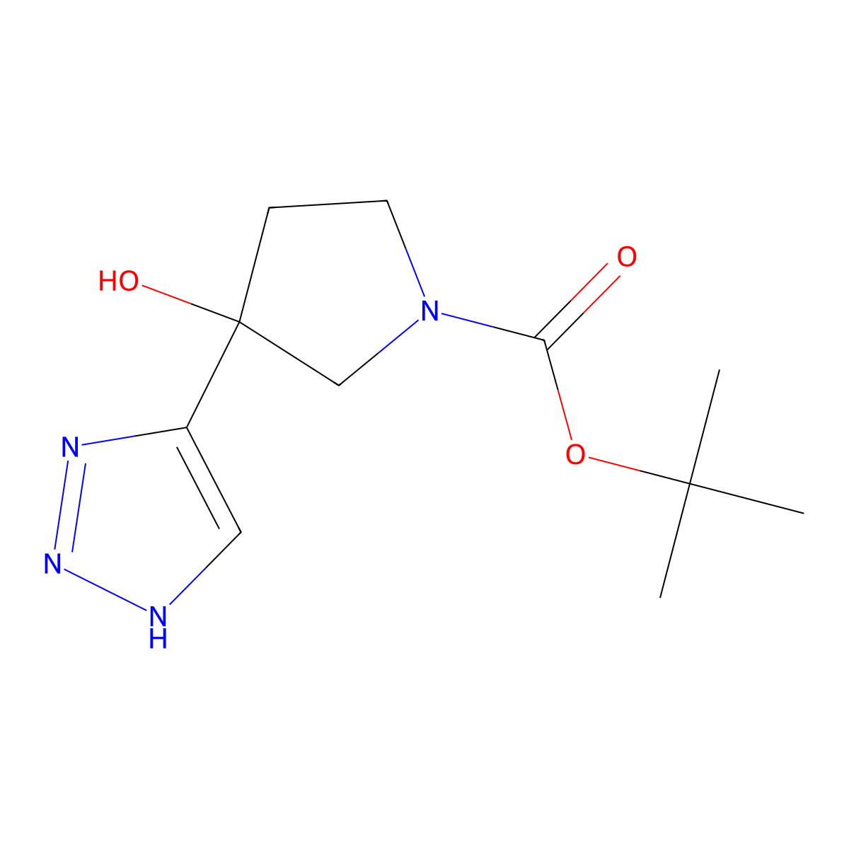 tert-butyl 3-hydroxy-3-(1H-1,2,3-triazol-4-yl)pyrrolidine-1-carboxylate molecular structure, CAS 2386443-53-2
