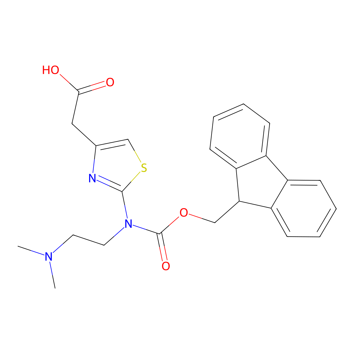 2-(2-{[2-(dimethylamino)ethyl]({[(9H-fluoren-9-yl)methoxy]carbonyl})amino}-1,3-thiazol-4-yl)acetic acid molecular structure, CAS 2386466-68-6