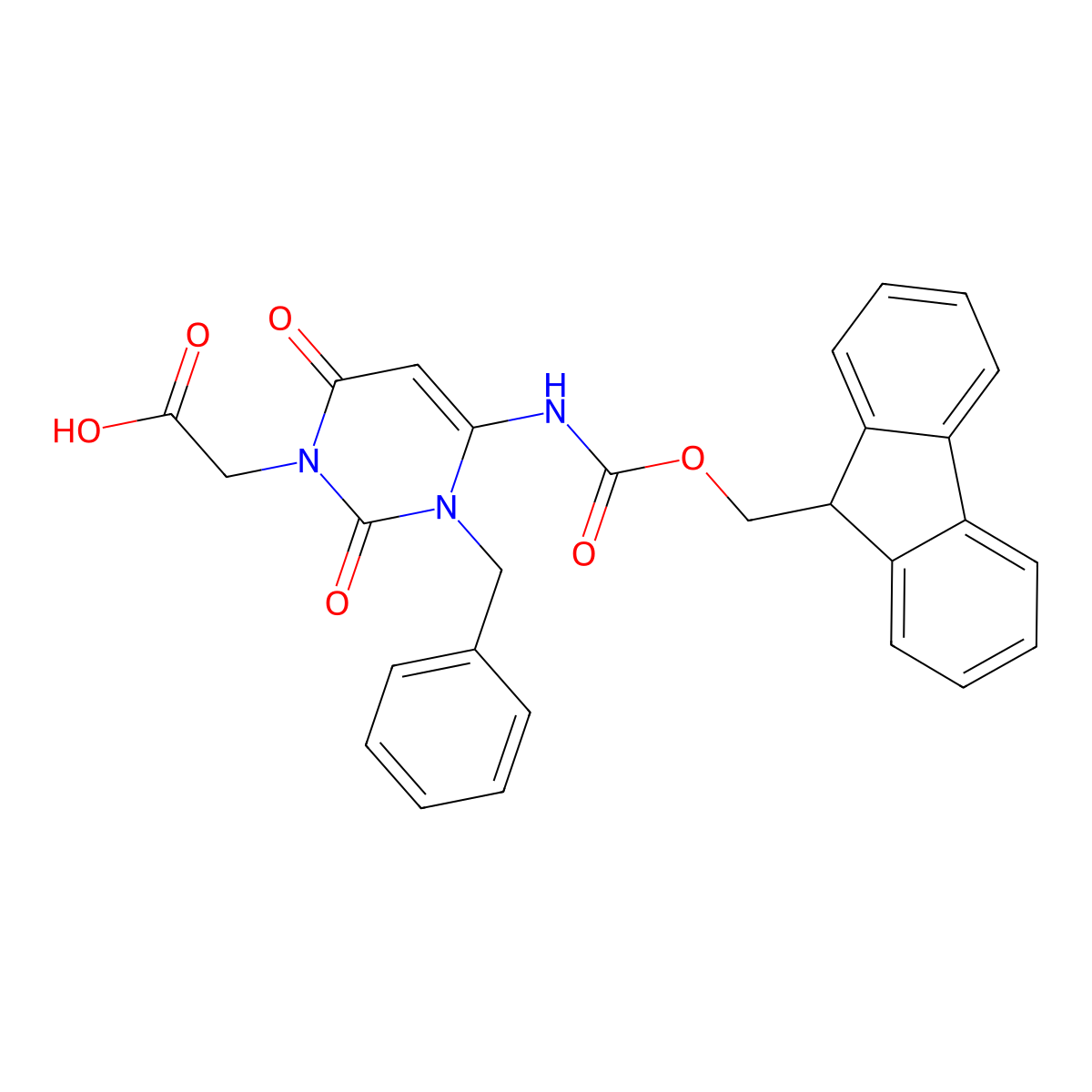 2-[3-benzyl-4-({[(9H-fluoren-9-yl)methoxy]carbonyl}amino)-2,6-dioxo-1,2,3,6-tetrahydropyrimidin-1-yl]acetic acid molecular structure, CAS 2386478-45-9