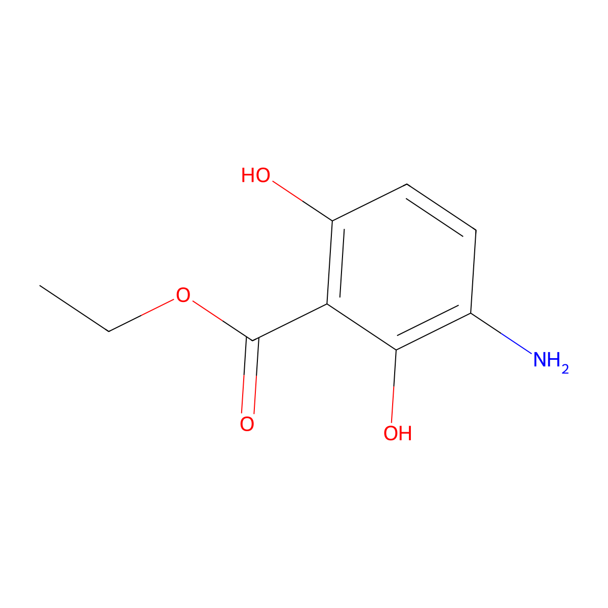 Ethyl 3-amino-2,6-dihydroxybenzoate molecular structure, CAS 2386479-89-4