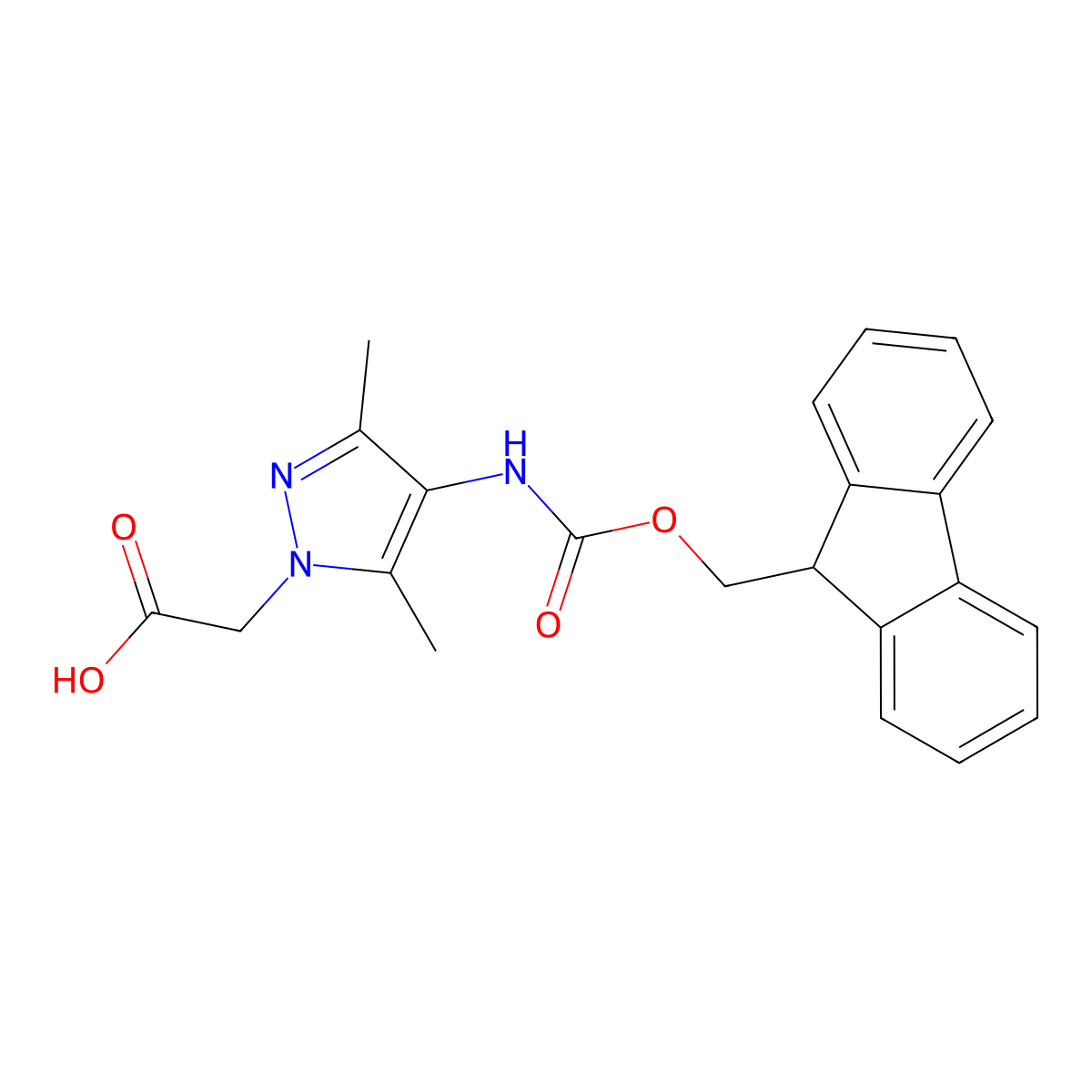 2-[4-({[(9H-fluoren-9-yl)methoxy]carbonyl}amino)-3,5-dimethyl-1H-pyrazol-1-yl]acetic acid molecular structure, CAS 2386480-53-9