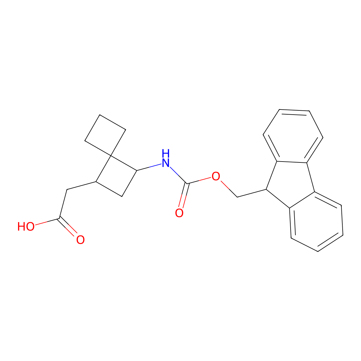 2-[3-(9H-Fluoren-9-ylmethoxycarbonylamino)spiro[3.3]heptan-1-yl]acetic acid molecular structure, CAS 2386482-78-4