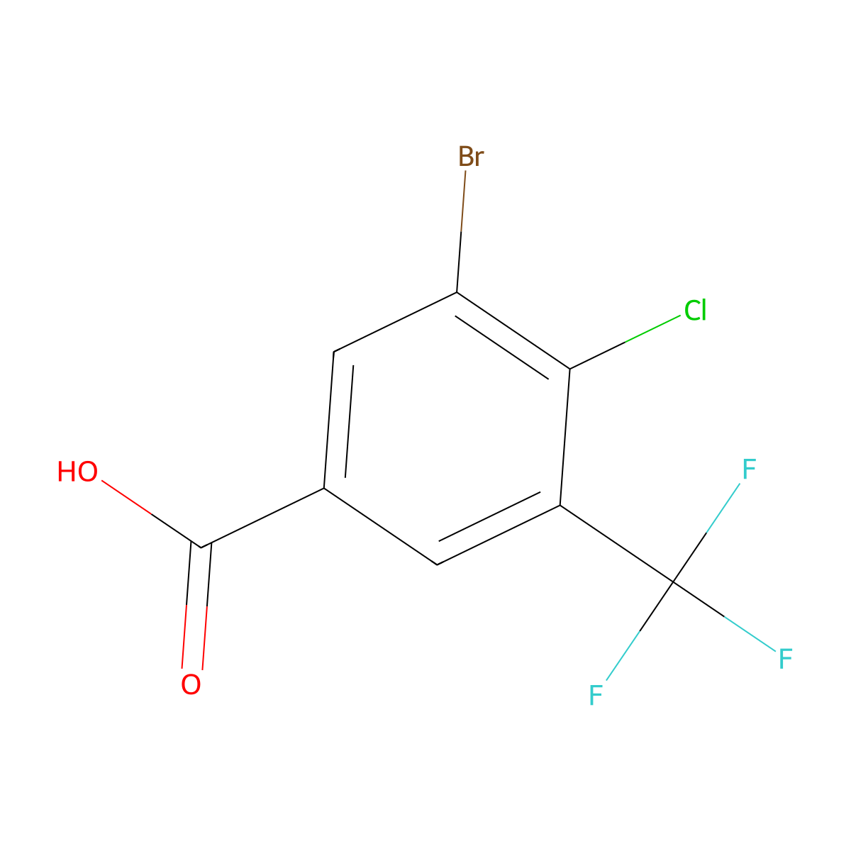 3-Bromo-4-chloro-5-(trifluoromethyl)benzoic acid molecular structure, CAS 2386483-96-9
