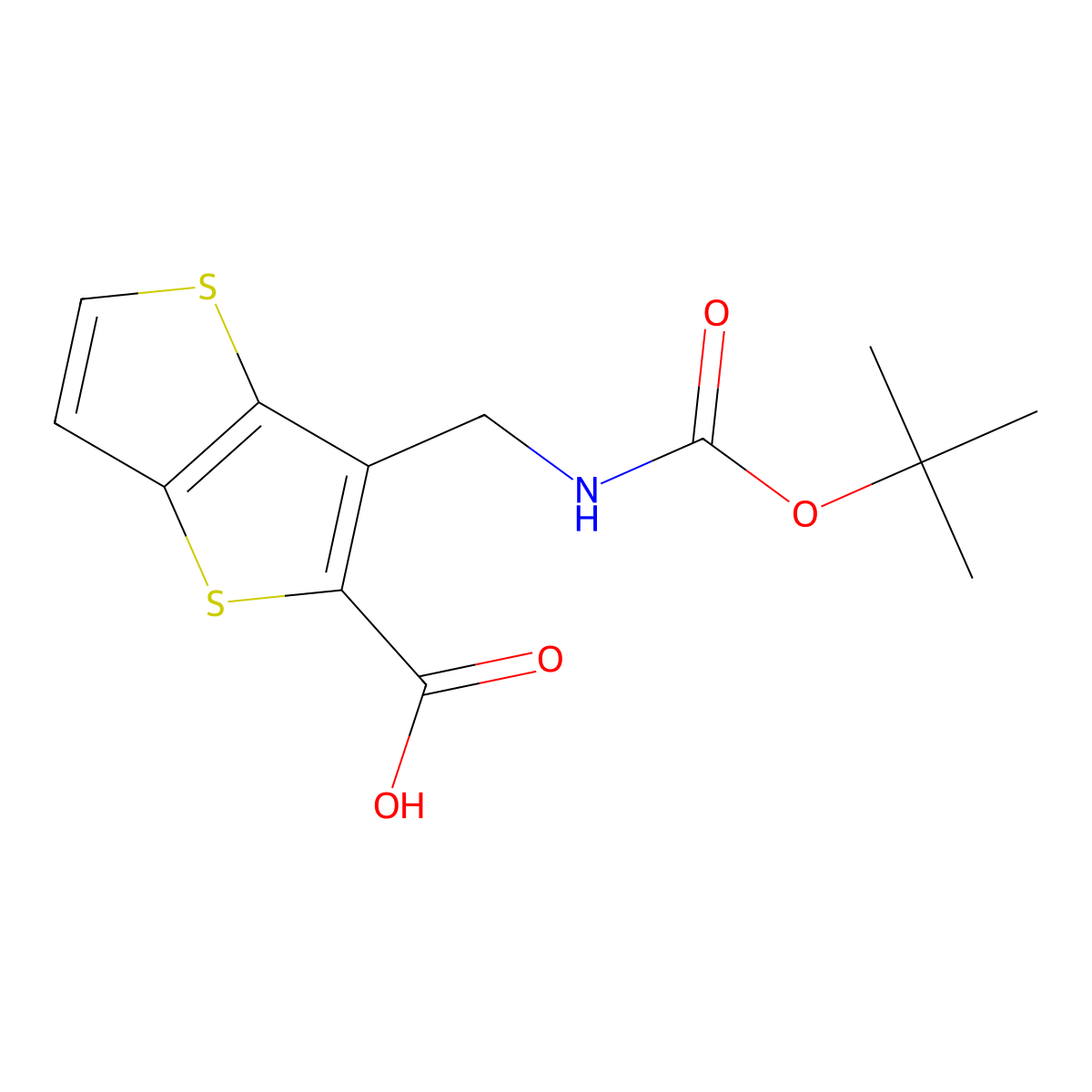 3-({[(Tert-butoxy)carbonyl]amino}methyl)thieno[3,2-b]thiophene-2-carboxylic acid molecular structure, CAS 2386490-28-2