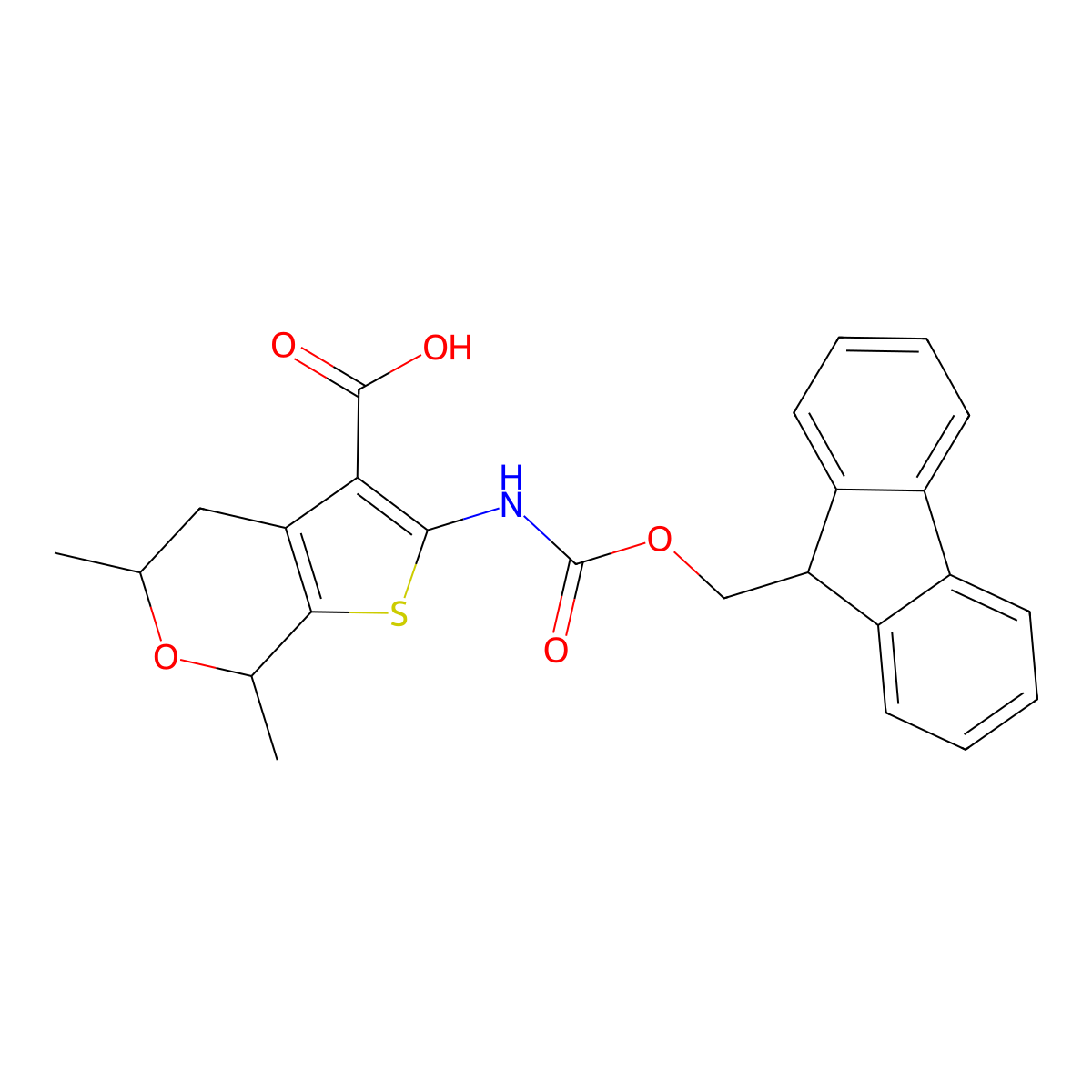 2-({[(9H-fluoren-9-yl)methoxy]carbonyl}amino)-5,7-dimethyl-4H,5H,7H-thieno[2,3-c]pyran-3-carboxylic acid molecular structure, CAS 2386494-97-7